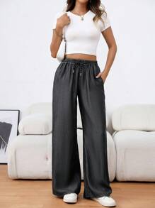 Women's Plain Color Casual Pants, Fashionable For Daily Wear Fall Cloth For Women