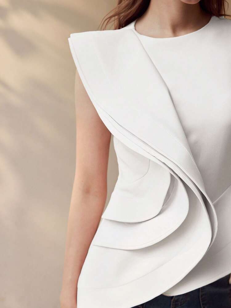 RUFFLE ASYMMETRICAL NECK BLOUSE