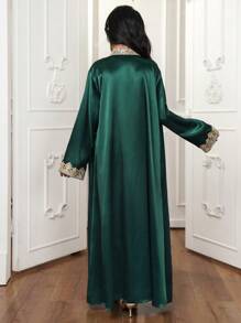 2pcs Set Teen Girl Cardigan & Dress, Simple Outfit - Green - View 2