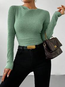 RosyDaze Body de gola alta com babados e mangas compridas de cor sólida