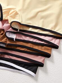 5pcs Women Solid Color Patchwork Letter Print Casual Briefs - Multicolor - View 3