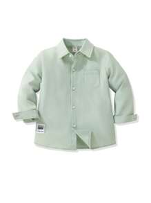 SHEIN Young Boy Casual Solid Color Long Sleeve Shirt, Delicate Small Logo Decor, Paired With Casual Pants, Suitable For Daily Casual Wear, Travel, Gatherings, Holidays, And School, Versatile Shirt For Spring And Autumn. - Mint Green - View 8