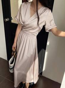 DAZY 2件套女士纯色短袖衬衫和裙子套装