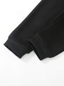 SHEIN 2件組小男孩可愛休閒刺繡衛衣與黑色長褲舒適套裝，春季 - 藍色 - 查看 6