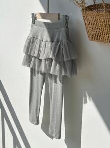 Dazy Kids Kleine Mädchen Mesh Splice Rock-Hose, Mädchen Herbstbekleidung, Strumpfhose in Kleingrößen - Grau - Übersicht 9