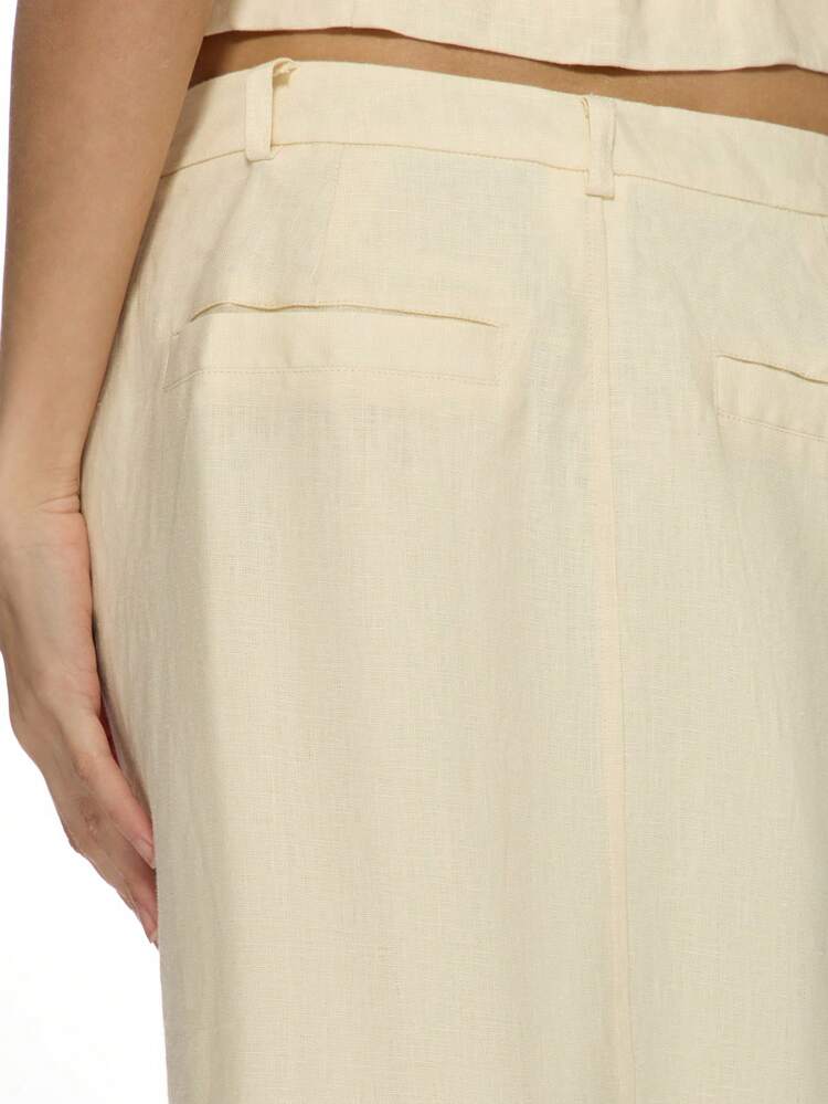 MISSGUIDED Eleganter Leinen-Maxirock mit Schlitzdesign vorne, hochtailliger langer Rock für Sommer Strand Urlaub, Hochzeitsfeier, Abendgarderobe, Resort Lässig