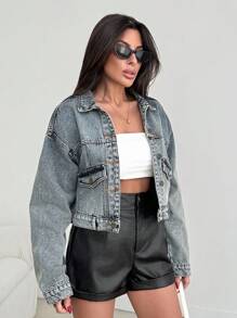 EURMUSE Ocket And Wash Detailed Denim Jacket - Medium Wash - View 5