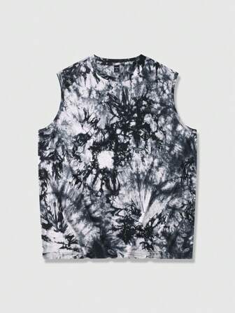 Grunge Punk Men's Grunge Tie-Dye Print Casual Loose Fit Round Neck Tank Top