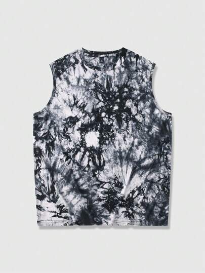 Grunge Punk Débardeur ample à col rond décontracté à imprimé tie-dye pour hommes