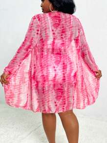 SHEIN Slayr Plus Size Women Tie Dye Print Bikini Set & Cover Up, For Summer Beach Vacation