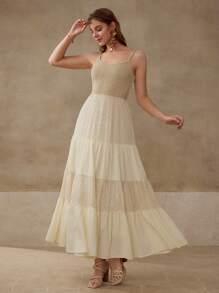 MOTF CONTRAST CHIFFON RUFFLE HEM DRESS