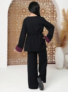 2pcs Teen Girls Floral Print Long Sleeve Top And Pants Set