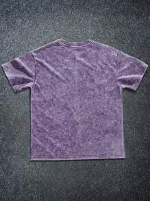 Manfinity Roghcode تيشيرت رجالي بتصميم طبقتين مغسول بالثلج مطبوع بألوان متباينة وأحرف متعددة، ملابس شارع للشباب - الأرجواني - مشاهدة 2