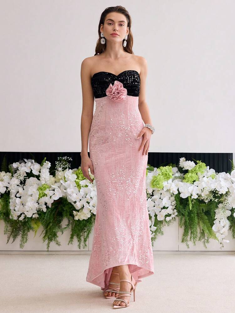 SEQUIN STEREO FLORAL TUBE DRESS