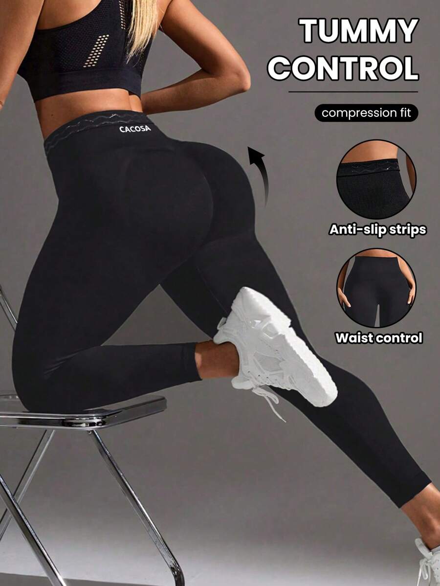Easithlete Plus Size Women's Seamless Black Workout Leggings - Black - View 1