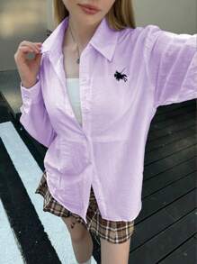 SHEIN Essnce 大码前扣长袖休闲衬衫