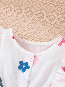 2pcs Baby Girl Cute Bow & Floral Ruffles Decor White Dress & Hat Set, Suitable For Spring/Summer Holiday And Outdoor Play - White - View 3