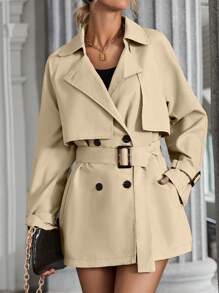 EMERY ROSE Raglan Sleeve Double Breasted Belted Trench Coat Fall Winter Cloth For Women