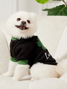 PETSIN 1 件男女通用狗猫图案休闲三叶草印花套头衫，黑色 - 彩色 - 查看 3