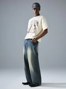 NEON BLANC 男士休闲街头时尚宽松蓝色牛仔长牛仔裤 - 水鴨藍 - 查看 1
