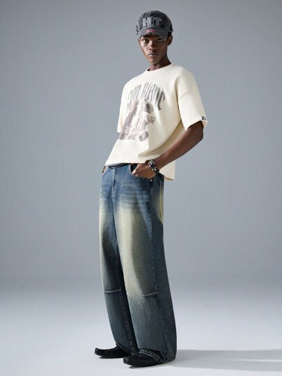 NEON BLANC Jeans largos casuales y sueltos de mezclilla azul para hombre