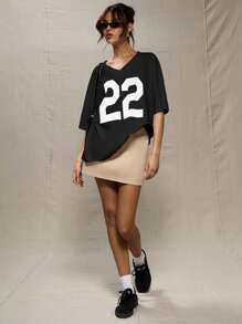 MUSERA Sport Black Oversized Baseball T-Shirt Graphic Tee Vacation Casual Cute Oversized Tees Airport Holiday Festival Back To School Winter Spring Summer Easter - Black - View 3