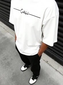 Manfinity Homme Men's Round Neck Short Sleeve Printed Simple Casual Top, For Daily Wear