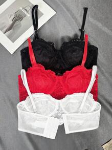 3pcs/Set Women Bra (Black, White, Pink) - Multicolor - View 2