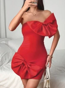 Chiquease New Elegant Women Big Bow Decor Bandeau Bodycon Mini Dress