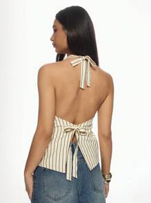 MISSGUIDED 条纹吊带衫背心上衣纽扣前夏季无袖露背背心休闲专业办公装春季时尚声明片