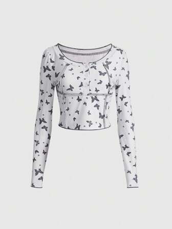 T-shirt avec surpiqûre à motif papillon