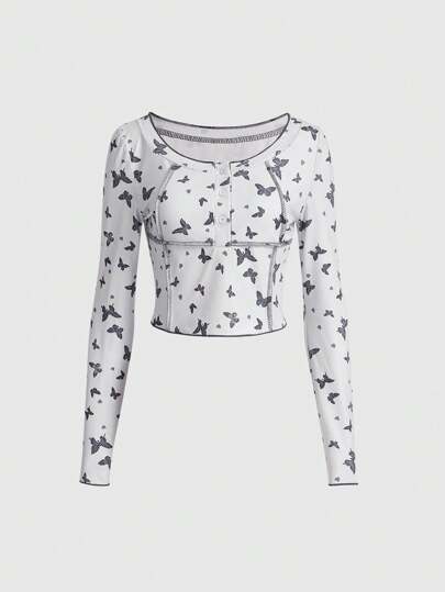 T-shirt avec surpiqûre à motif papillon