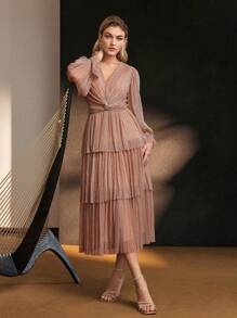 MOTF Soiréza 纹理扭纹前襟鸡尾酒会礼服 - 藕粉色 - 查看 7