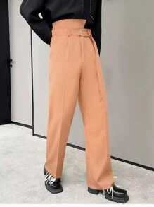 Claim Dot Men's Solid Color Waistband Straight Leg Casual Pants, Everyday Wear - Orange - View 1