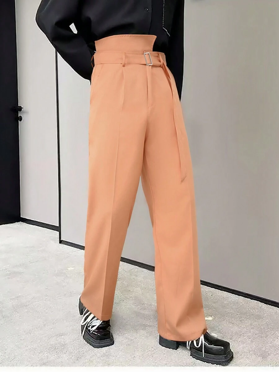 Claim Dot Men's Solid Color Waistband Straight Leg Casual Pants, Everyday Wear - Orange - View 1