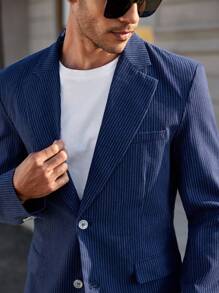 Manfinity RelaxMax Men's Striped Contrast Collar Long Sleeve Casual Blazer