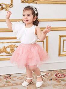 SHEIN Baby Girl Cute Ruffle Trim White Sleeveless Top, Summer - White - View 4