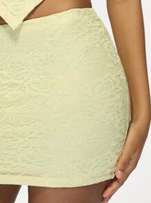 MISSGUIDED Lace Two-Piece Set One Shoulder Crop Top Mini Skirt Party Club Evening Special Occasion Summer Spring Resort Wear Co-Ord Set - Yellow - View 6