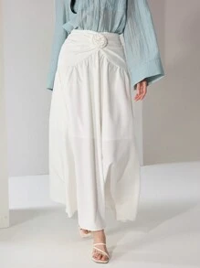 Modelyn Women's Solid Color Floral 3D Decor Elegant A-Line Skirt - White - View 1