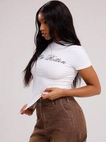 MUSERA Slogan T-Shirt Top Casual Cute Vacation Elegant Graphic Tee Airport Graphic Tees Holiday Fall Back To School Autumn  ,Elegant - White - View 2