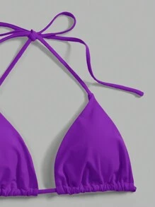 Swim Basics Bộ đồ bơi bikini hở lưng gợi cảm màu trơn dành cho nữ, đi nghỉ, đi biển mùa hè - Màu tím - Xem 4