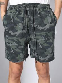 SUMWON Premium Pull-On Denim Shorts Camouflage Print Casual Drawstring Elastic Waist Summer Lounge Athletic Comfort Shorts For Outdoor Activities Spring Beach Wear