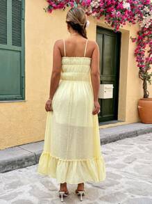 Franclia Vestido de talla grande con estilo francés, elegante, con tirantes de encaje y lazo en la cintura