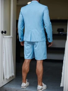 Manfinity Mode Men's Casual Solid Color Jacket And Shorts Suit Set - Baby Blue - View 2