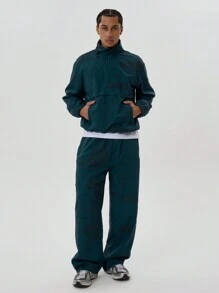 Musero Half Zip Nylon Graphic Track Jacket - Dark Green - View 4