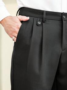 Manfinity Mode Plus Size Men's Solid Color Pleated Pocket Casual/Work Trousers - Black - View 7