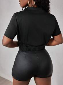 BamGleam Classic Black Versatile Casual Shirt With Love Hot Diamonds - Black - View 2