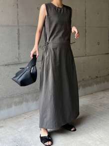 FRIFUL Women Sleeveless Long Dress, Gray, Summer Sundress - Grey - View 4