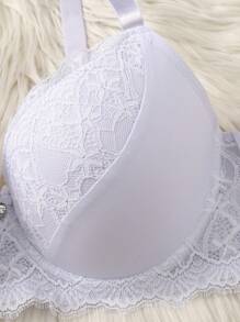 DesireSculpt 2pcs/Set Women Plus Size Minimalist Lace Splice Underwire Adjustable Lingerie Bralette, Lift - Black and White - View 7