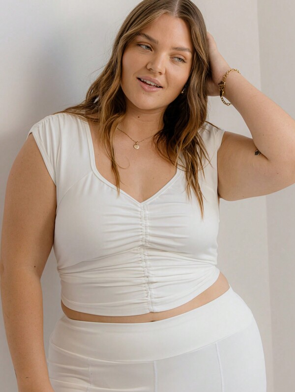 Aralina Curve Leisurewear Ruched Front Sleeveless Active Crop Top